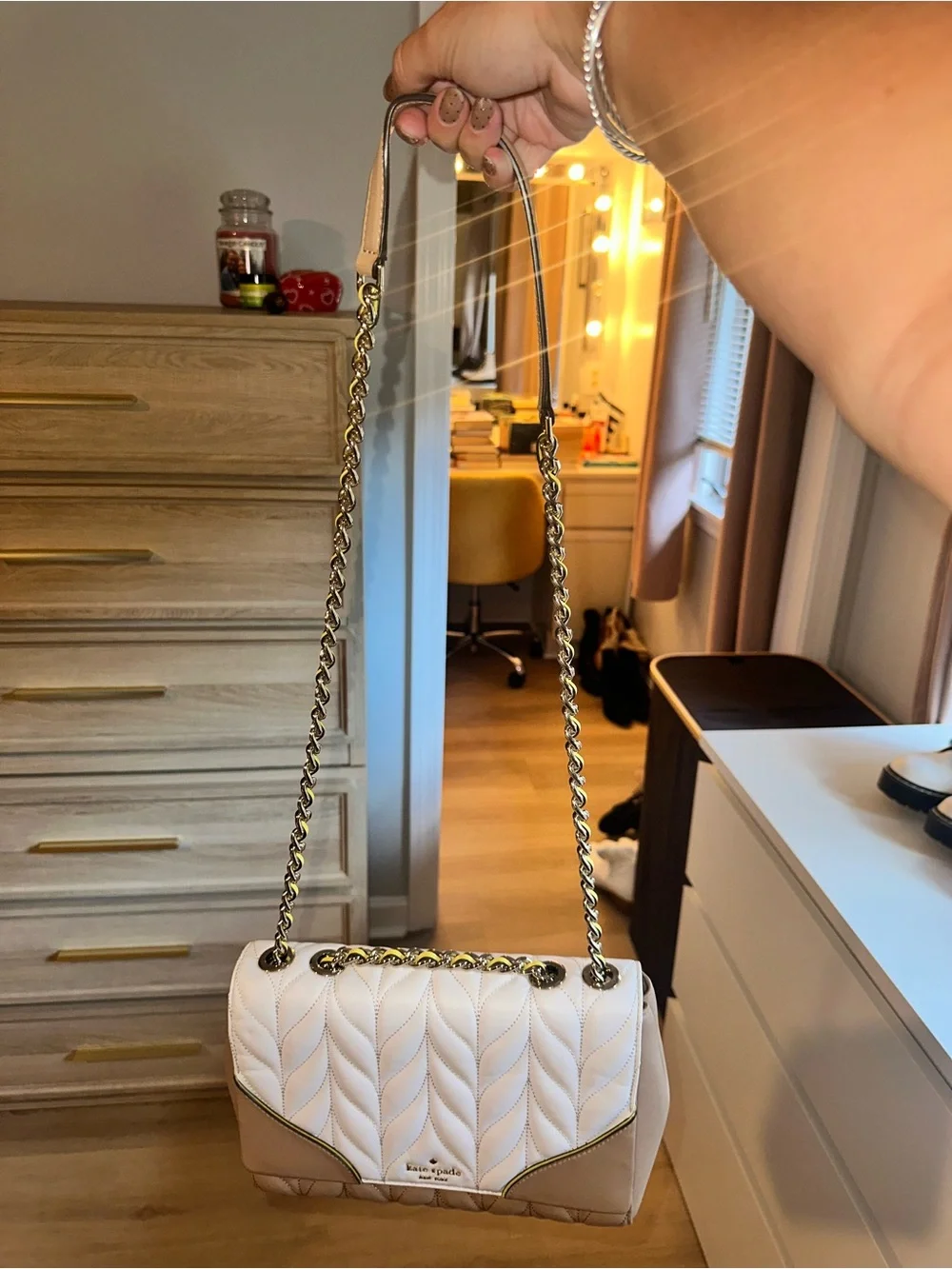 kate spade White, Brown & Yellow Quilted Crossbody Shoulder Bag